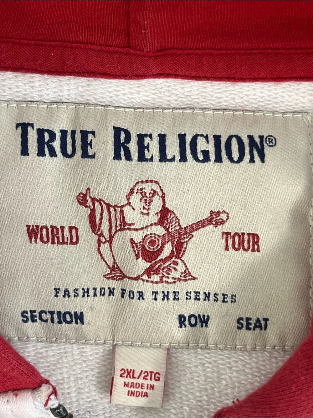 2XL True Religion Chevron Zip Hoodie Red White Black Colorblock Jacket